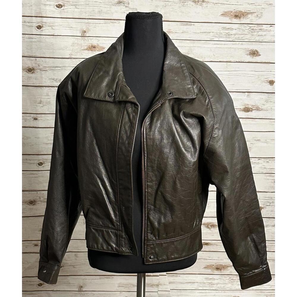 Vintage COMINT brown oversized leather bomber jacket Size Small - Picture 2 of 6